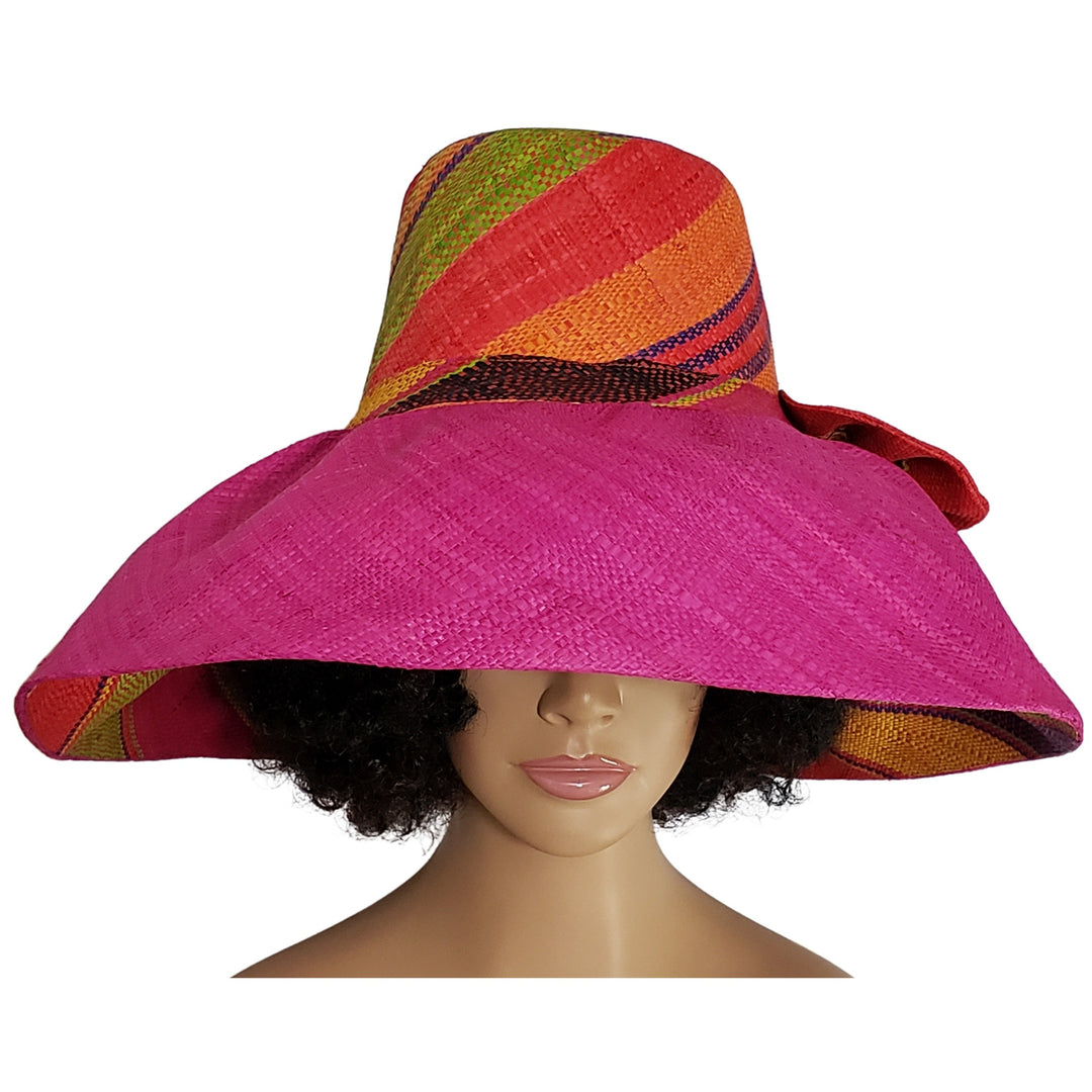 Amma: Authentic Hand Woven Multi-Color Madagascar Big Brim Raffia Sun Hat