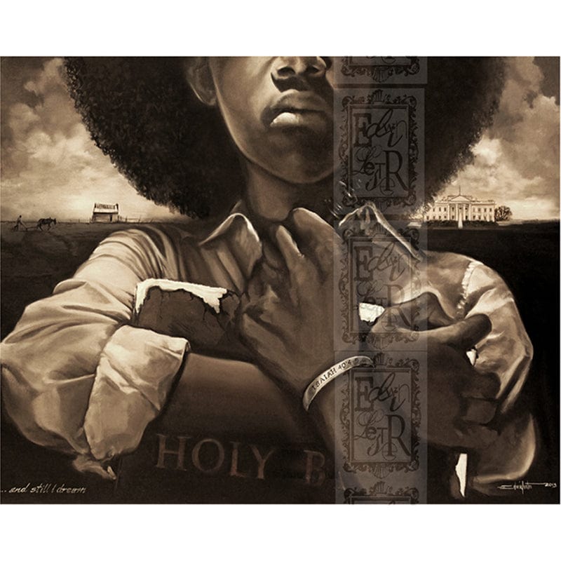 And Stil I Dream by Edwin Lester - Sepia-toned artwork of a child holding a book with a landscape in the background (Unstretched Canvas)