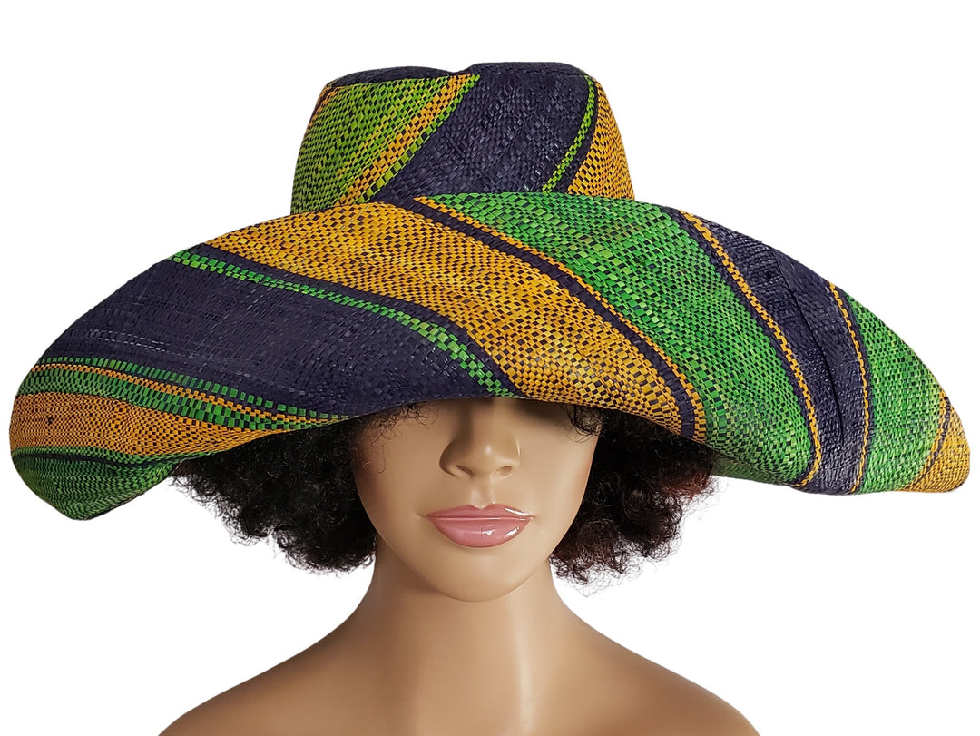 Asha: Authentic Hand Woven Multi-Color Madagascar Big Brim Raffia Sun Hat