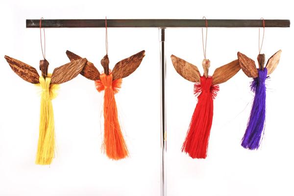 Authentic African Hand Made Colorful Sisal and Banana Fiber Angel Ornaments (Set of 4)