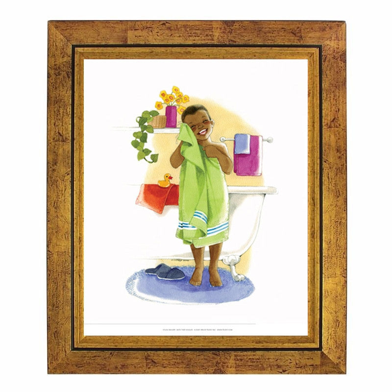 Bath Time Giggles (Boy) by Sylvia Walker (Gold Frame)