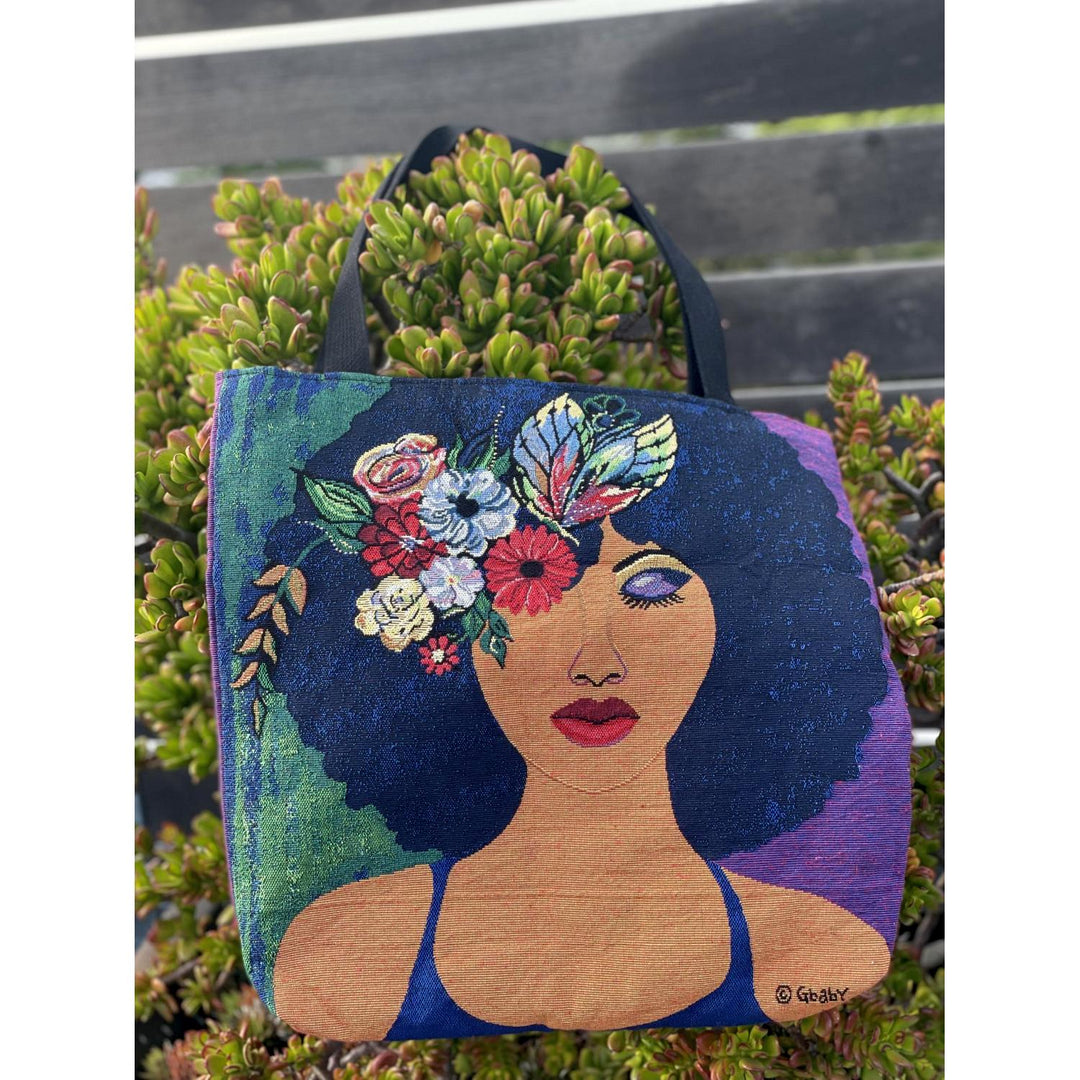 Believe, Blossom and Become: African American Woven Tote Bag by Sylvia "GBaby" Cohen