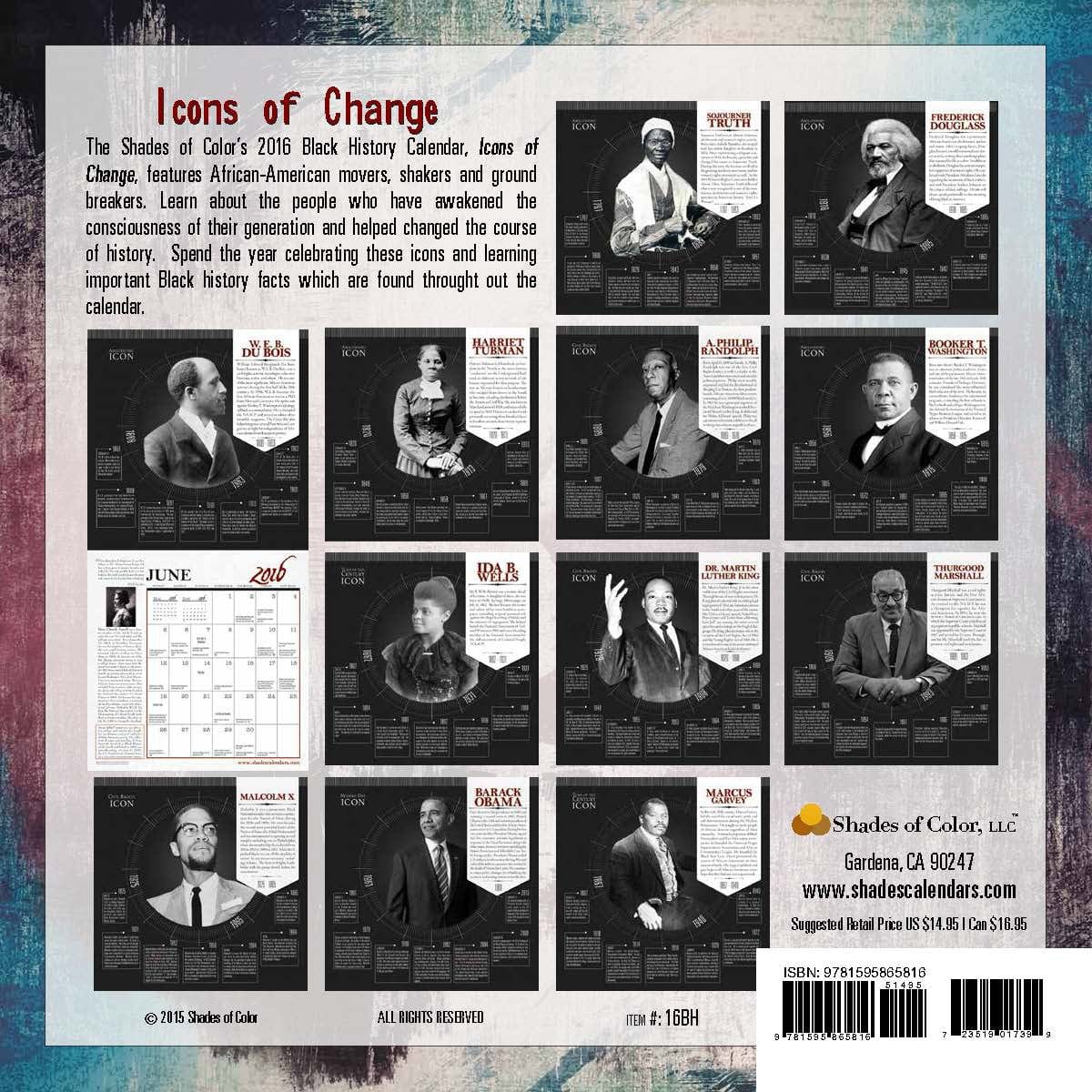 2 of 4: Icons of Change: 2016 Black History 2016 Wall Calendar (Black)