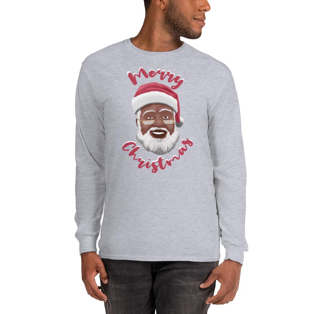 Merry Christmas (Black Santa Claus) Long Sleeve T-Shirt-T-Shirt-Soulful Generations-Small-Sport Grey-The Black Art Depot