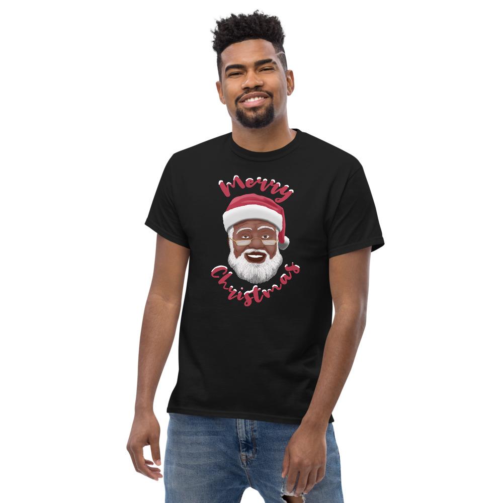 Merry Chirstmas: African American Santa Claus Short Sleeve T-Shirt (Black)