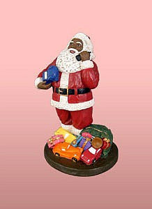 African American Santa Clause With Phone Figurine