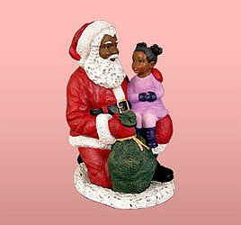 African American Santa Claus Kneeling with Girl Figurine