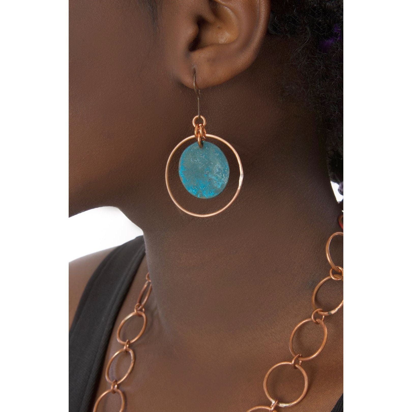 2 of 4: Authentic African Copper Viridian Disc Earrings by Akoma Accents