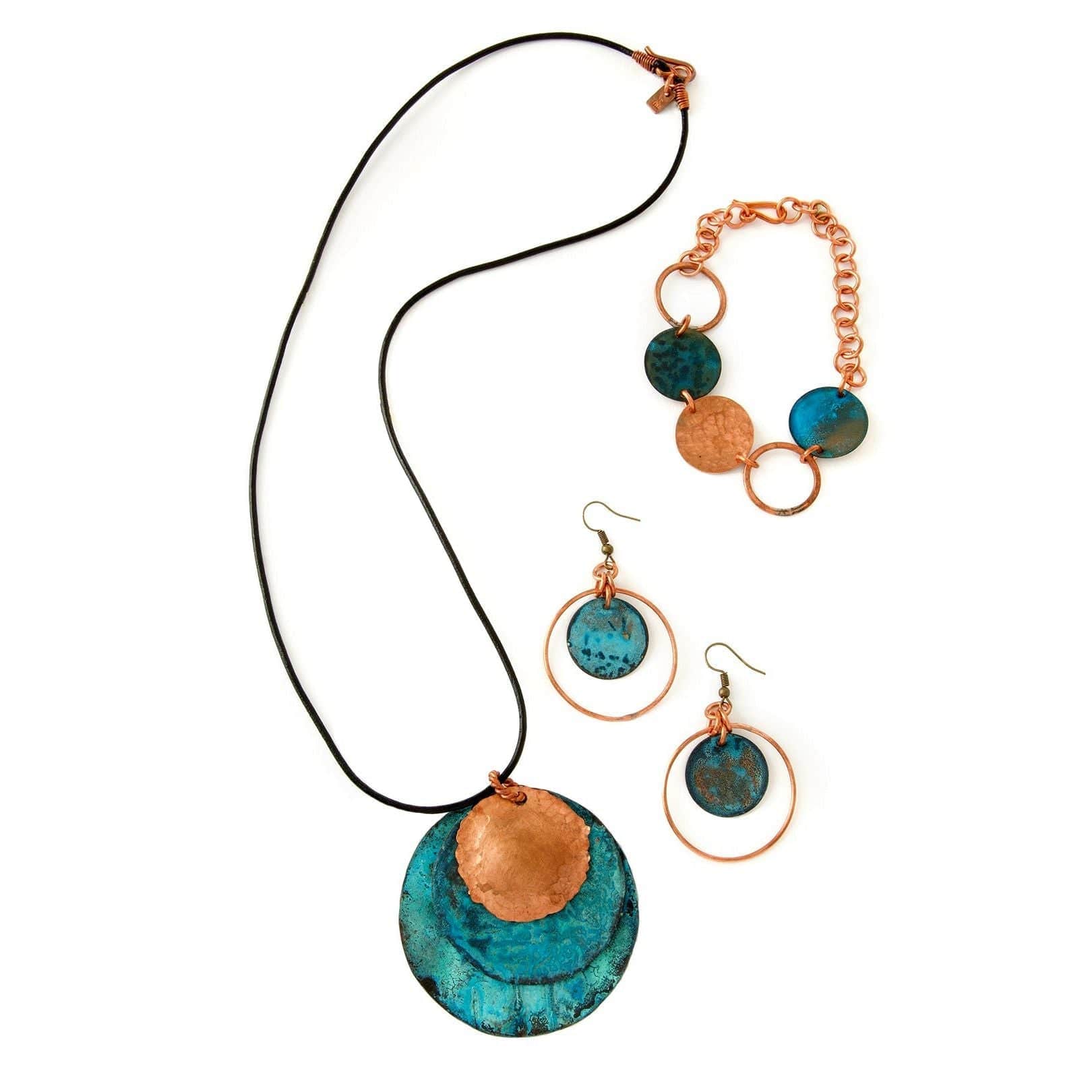 3 of 4: Authentic African Copper Viridian Disc Earrings Jewelry Set by Akoma Accents