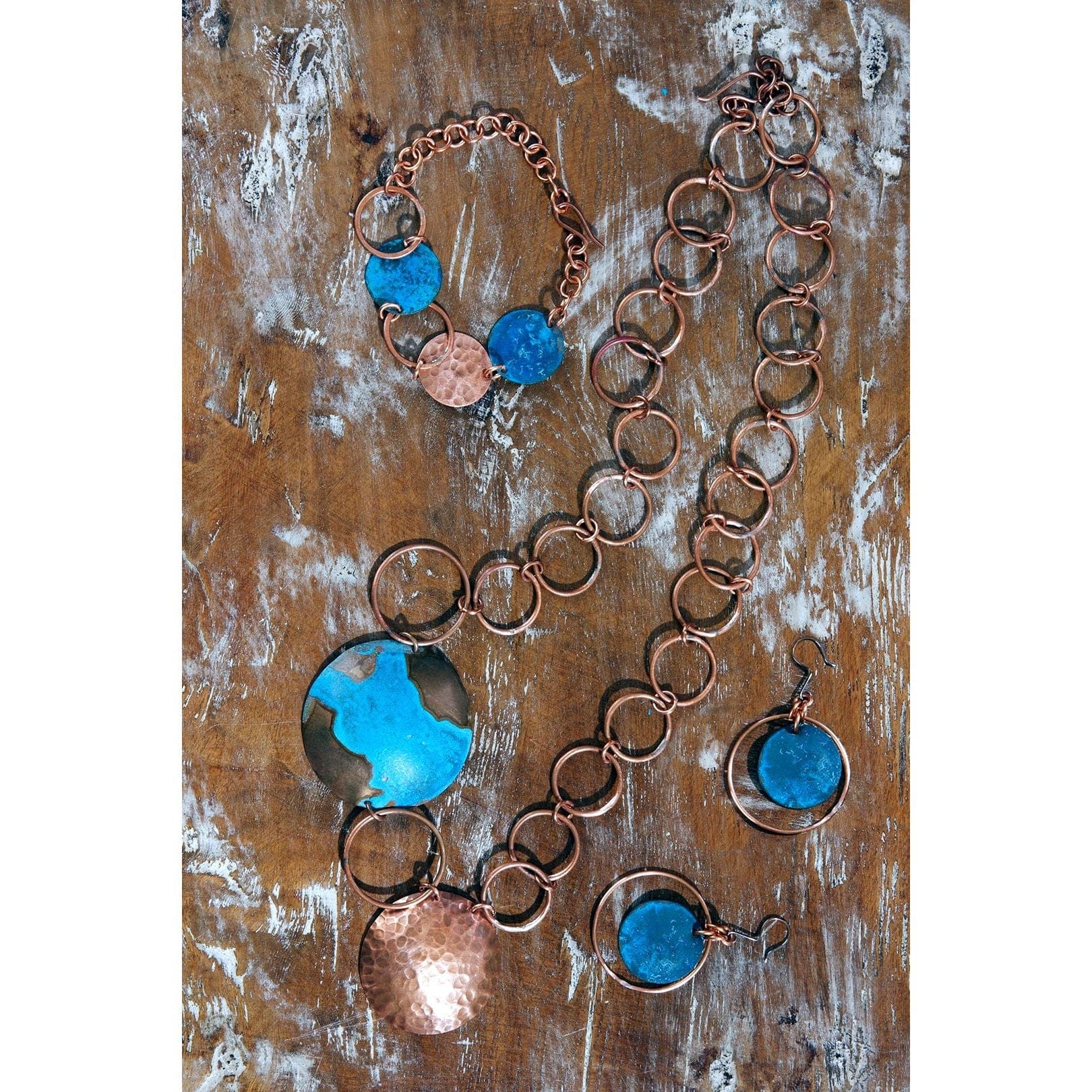 4 of 4: Authentic African Copper Viridian Disc Earrings Jewelry Set by Akoma Accents