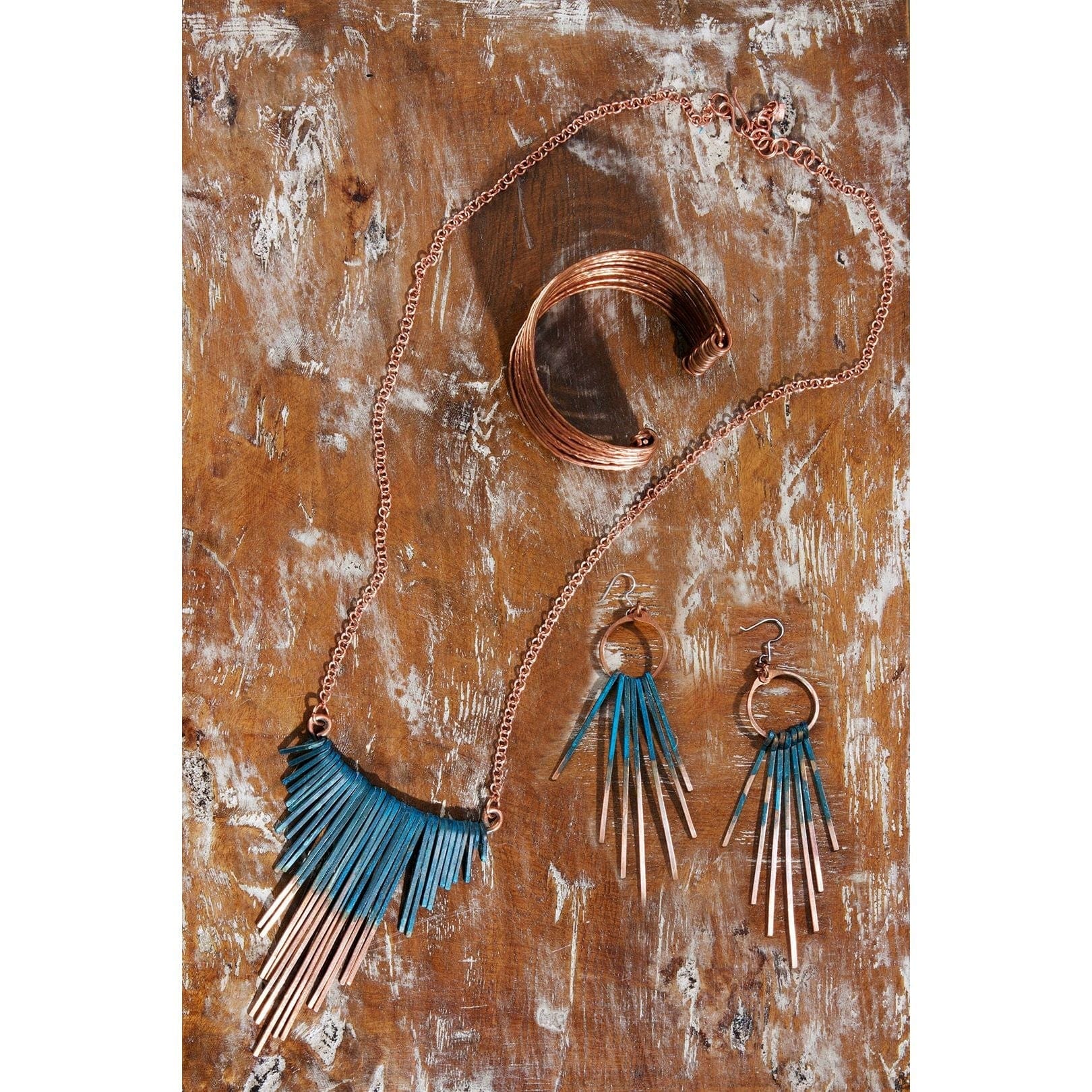 3 of 3: Authentic African Copper Viridian Fringe Earrings by Akoma Accents