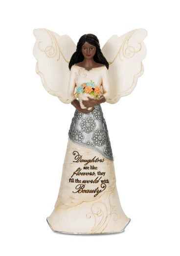 Daughter Angel Holding Flowers Figurine: Ebony Elements Collection