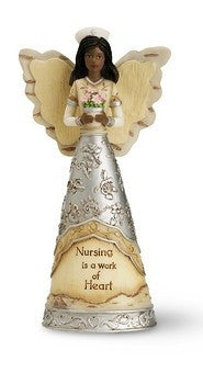 Nurse Angel Holding Flowers-Figurine-Pavilion Gifts-6 inches-Resin-The Black Art Depot
