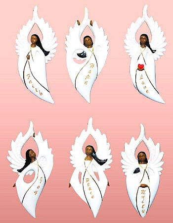 African American Angel Variety Christmas Ornament Set II (White)
