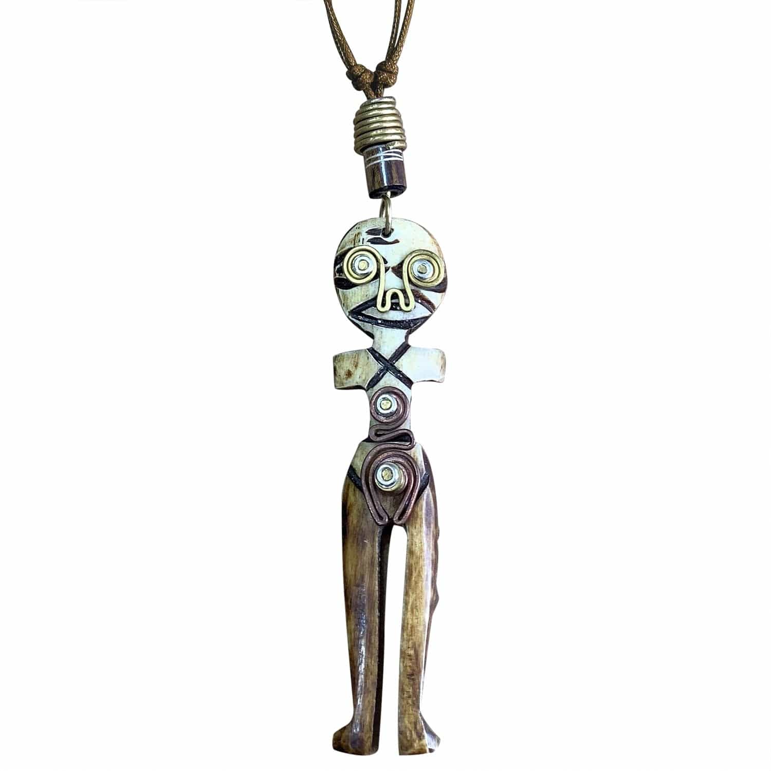 1 of 4: African Fertility: Authentic Handmade African Mask Bone & Brass Pendant Necklace