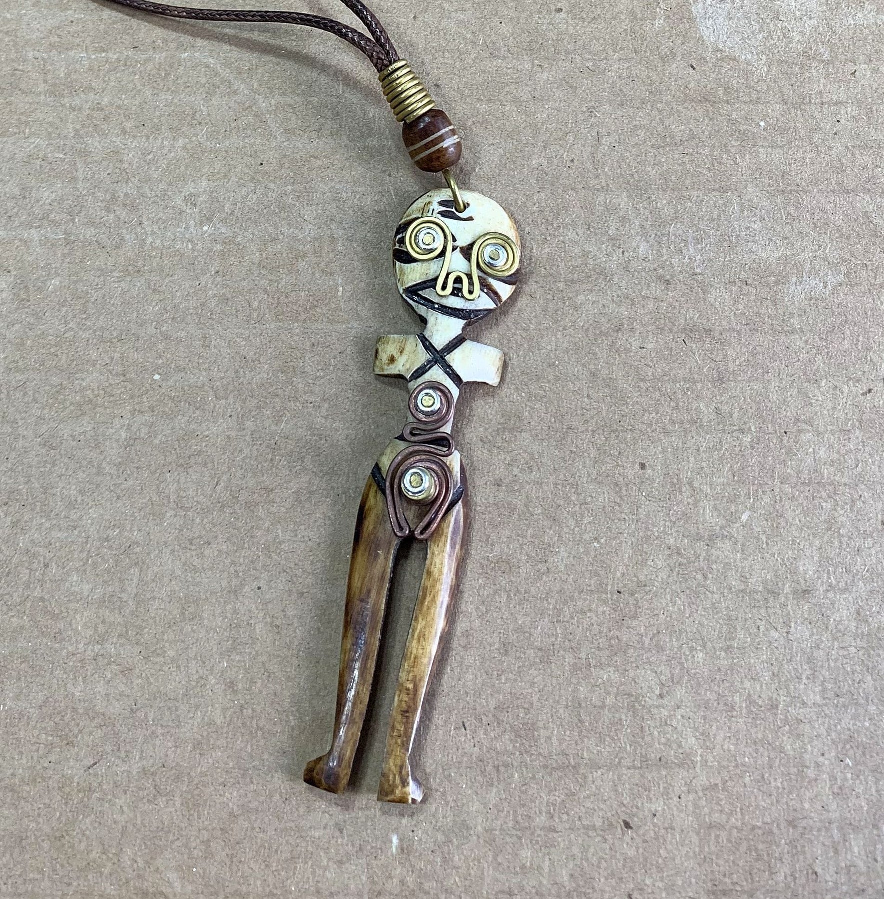 3 of 4: African Fertility: Authentic Handmade African Mask Bone & Brass Pendant Necklace