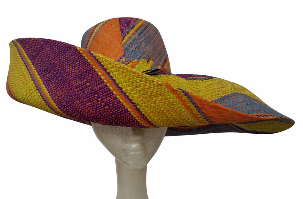 Raziya: Hand Woven Multicolored Madagascar Big Brim Raffia Hat