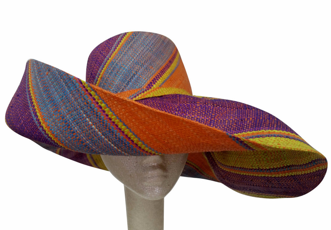 Raziya: Hand Woven Multicolored Madagascar Big Brim Raffia Hat