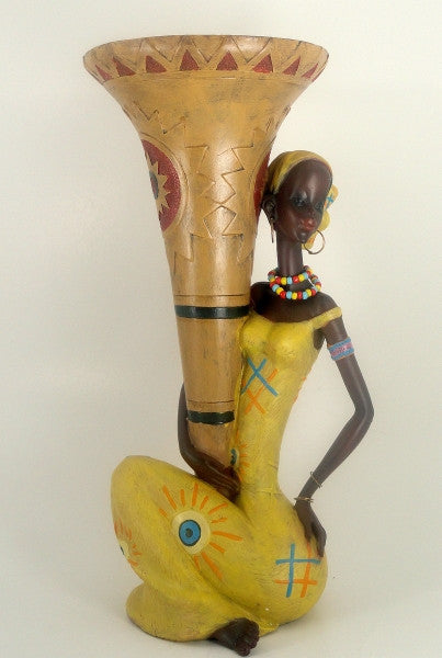 Ethnic Vase with Single Woman (Yellow) 