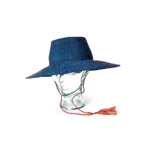 Authentic African Ghanaian Elephant Grass Straw Hat (Blue)