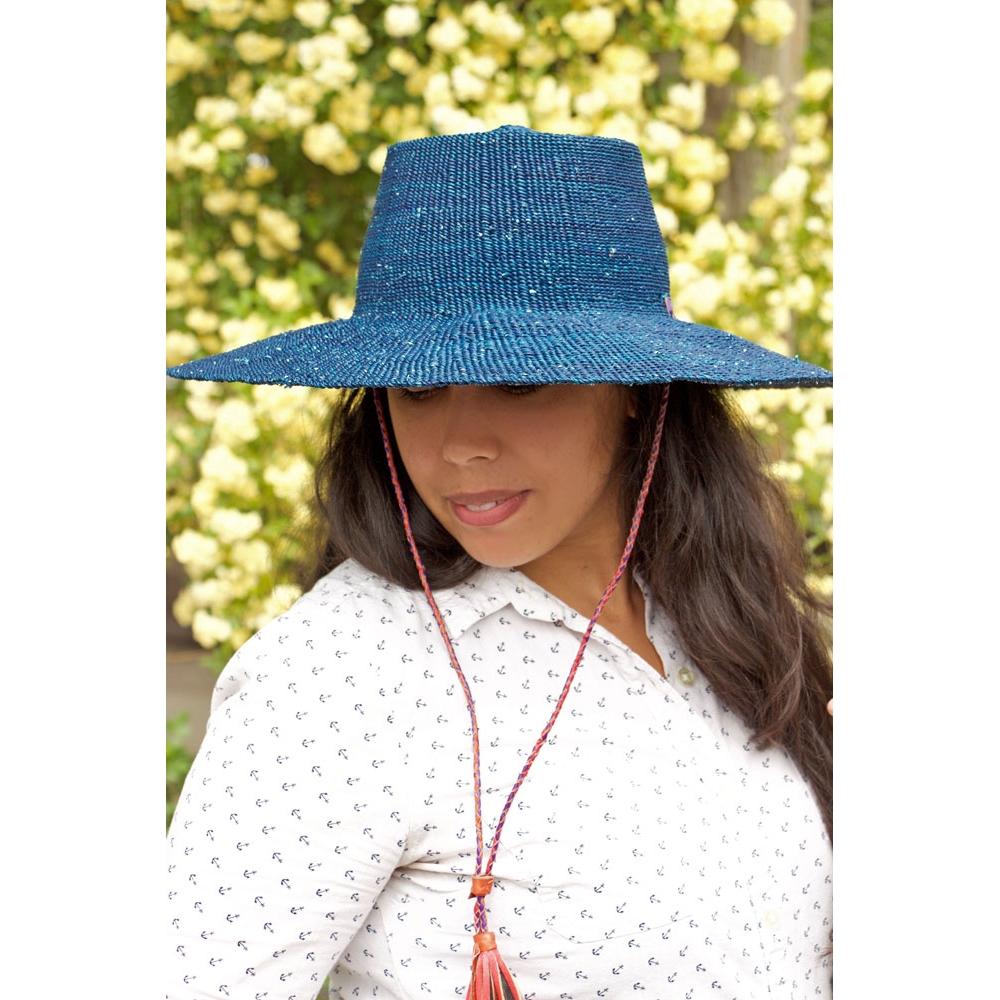 13 of 13: Authentic African Ghanaian Elephant Grass Straw Hat (Blue)
