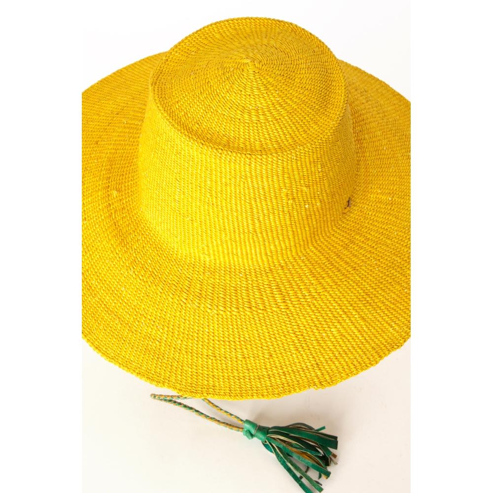 11 of 13: Authentic African Ghanaian Elephant Grass Straw Hat (Yellow)