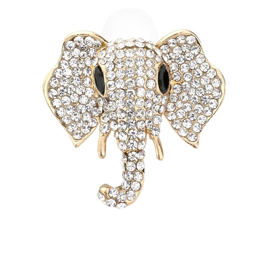 Sparkling Stone Embellished Elephant Stretch Ring (Gold Tone)