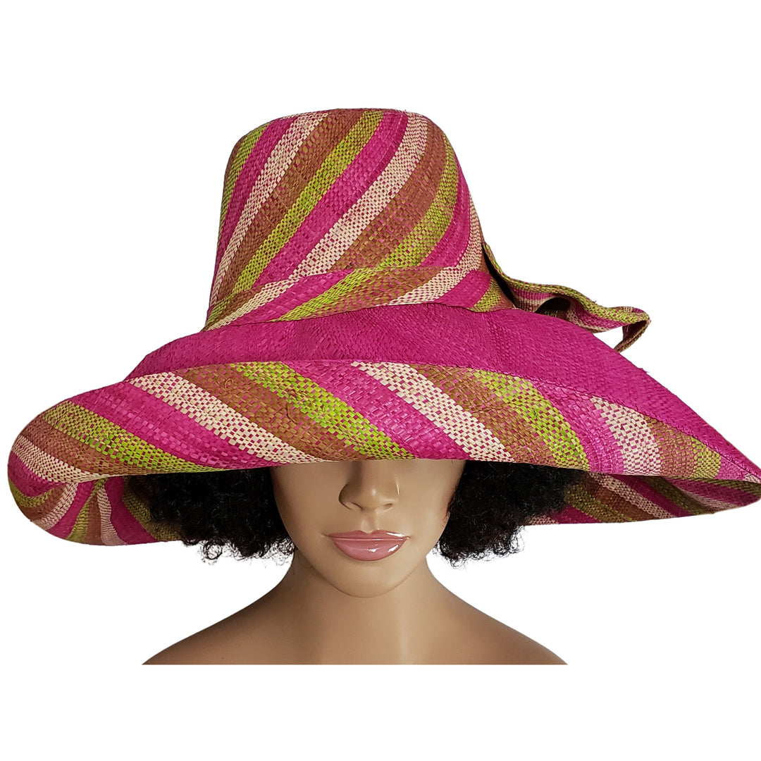 Ime: Authentic Hand Woven Multi-Color Madagascar Big Brim Raffia Sun Hat