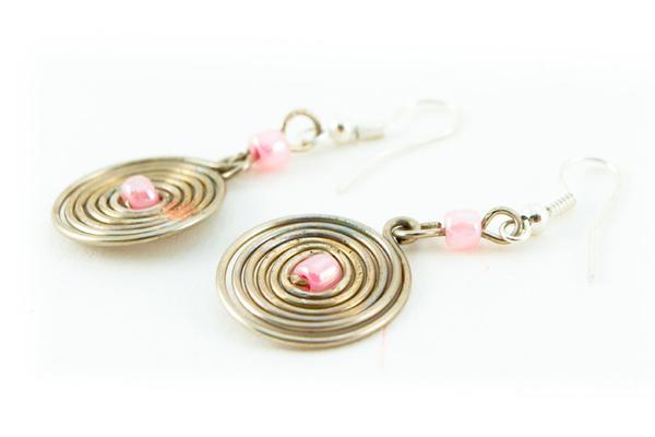 Authentic African Hand Made Swahili Spiral Earrings (Pink)