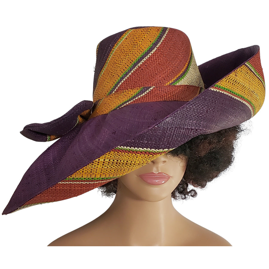 Kehinde: Authentic Hand Woven Multi-Color Madagascar Big Brim Raffia Sun Hat