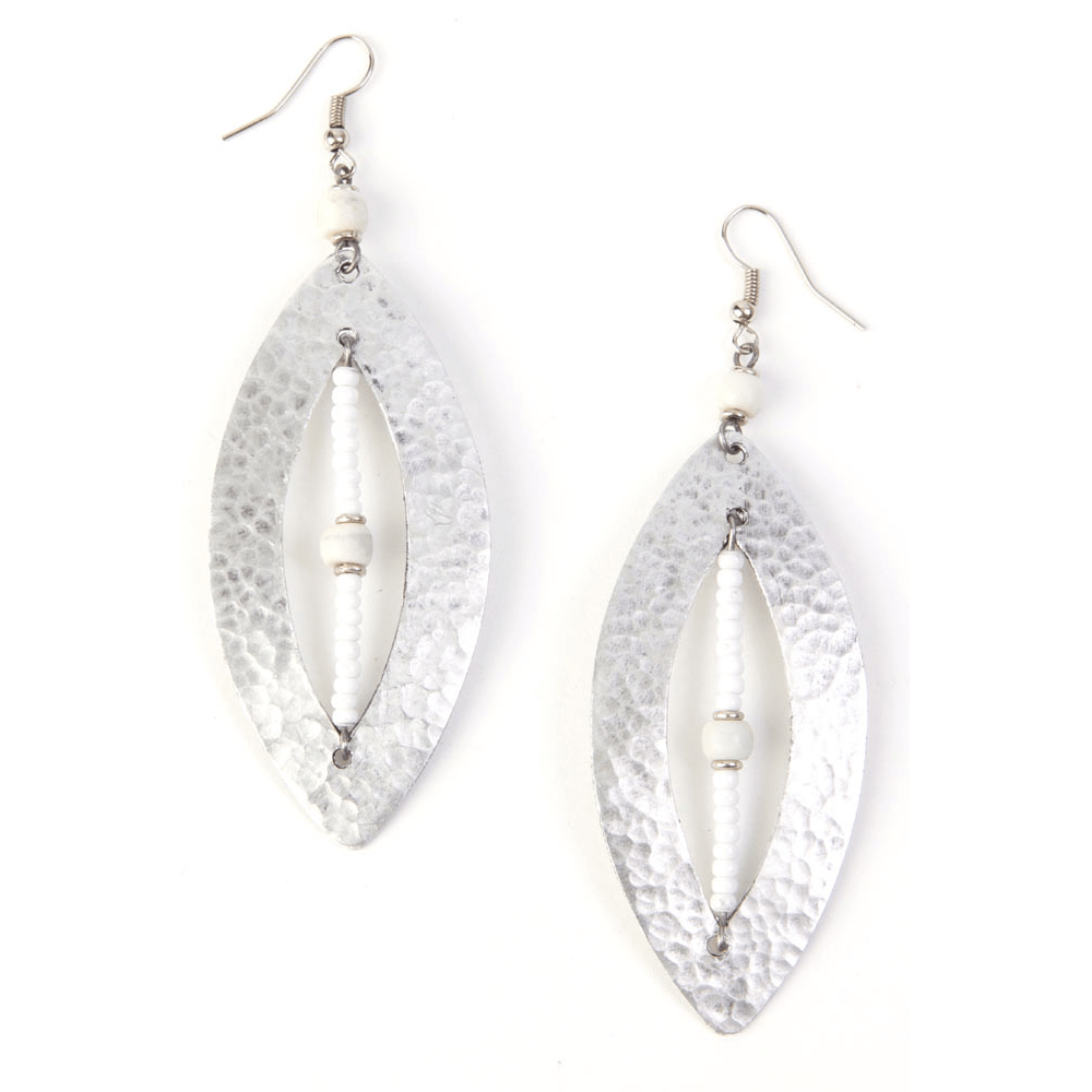 1 of 3: Authentic African Hand Made Kenyan Vision of Beauty Hammered Metal Fishhook Earrings