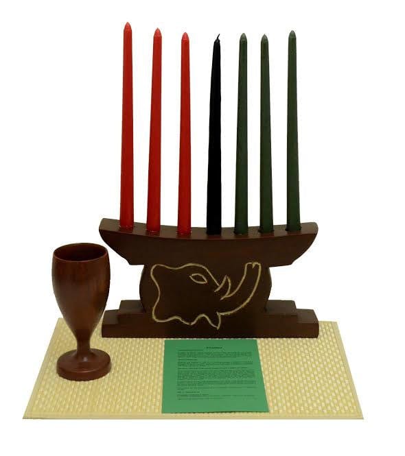 Hand Made Ghanian Kwanzaa Elephant Kinara and Celebration Set