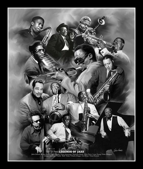 Legends of Jazz-Art-Wishum Gregory-11x8.5 inches-Black Frame-The Black Art Depot