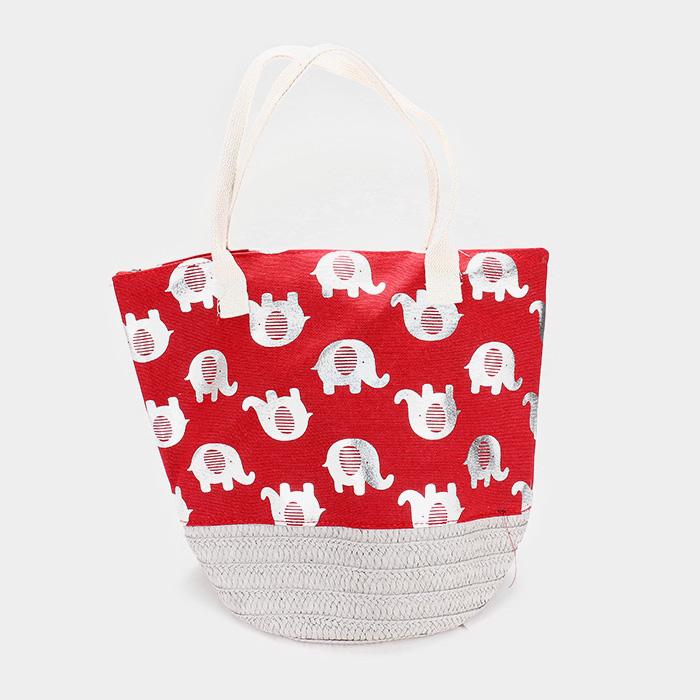 Elephant Tote Bag-Tote Bag-Elephant Boutique-Polyester-Red and Silver-The Black Art Depot