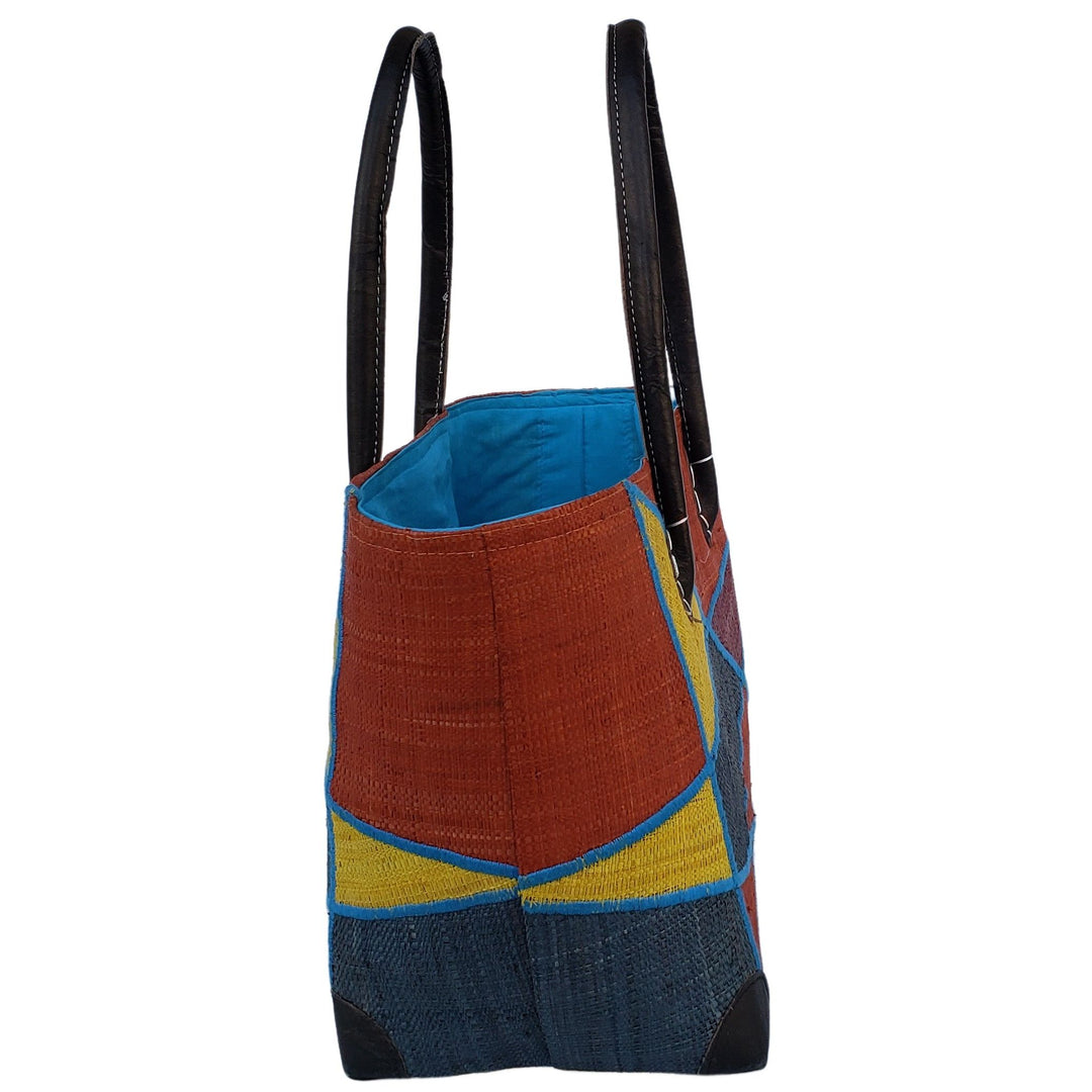 Mirana: Authentic Hand Made Multicolor Madagascar Raffia Hand Bag (Orange Multicolor)