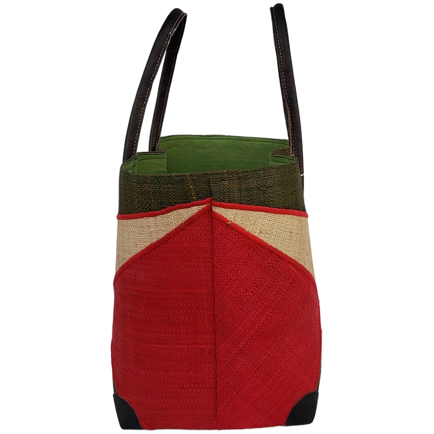 9 of 29: Mirana: Authentic Hand Made Multicolor Madagascar Raffia Hand Bag (Hunter Green Multicolor)