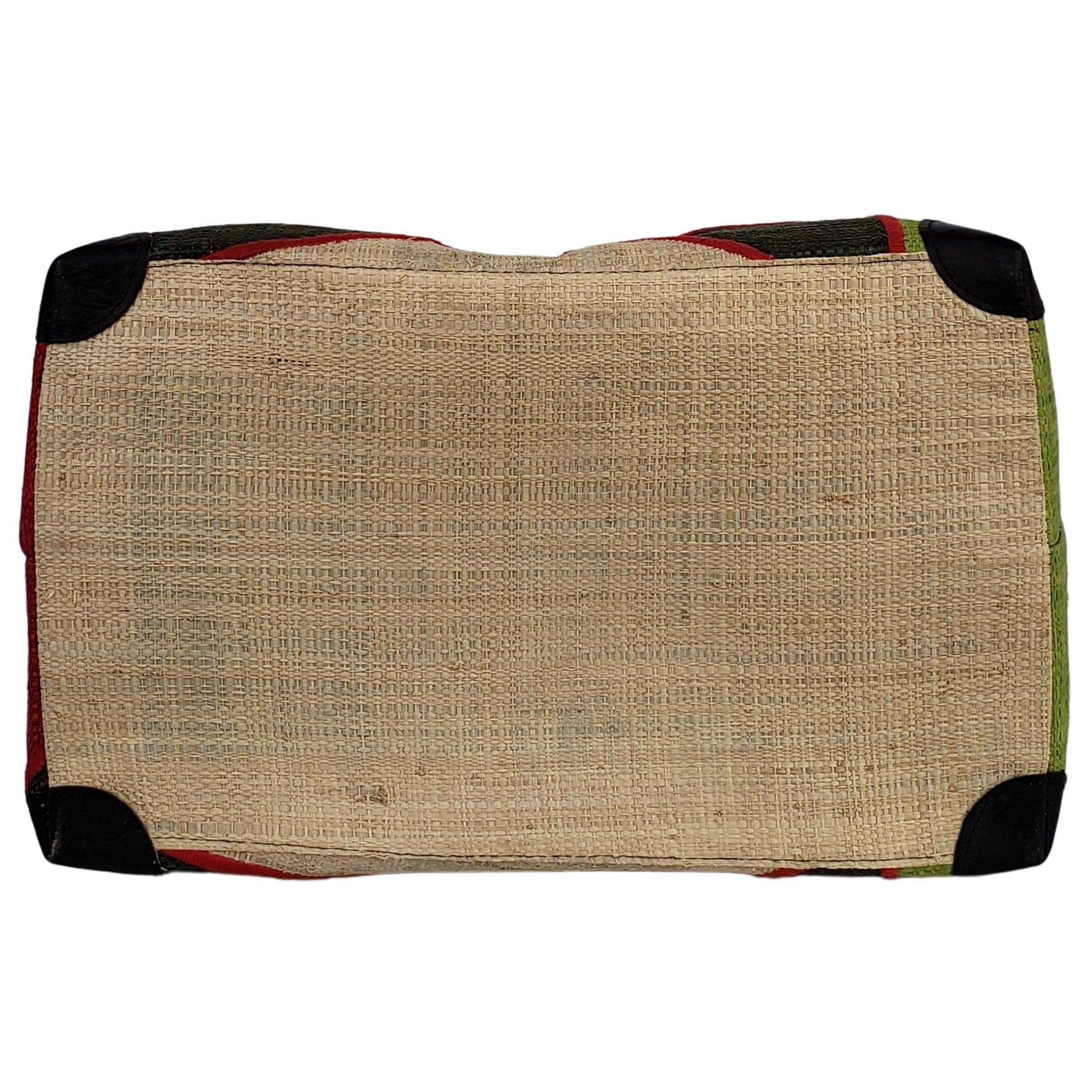 19 of 29: Mirana: Authentic Hand Made Multicolor Madagascar Raffia Hand Bag (Hunter Green Multicolor - Bottom)