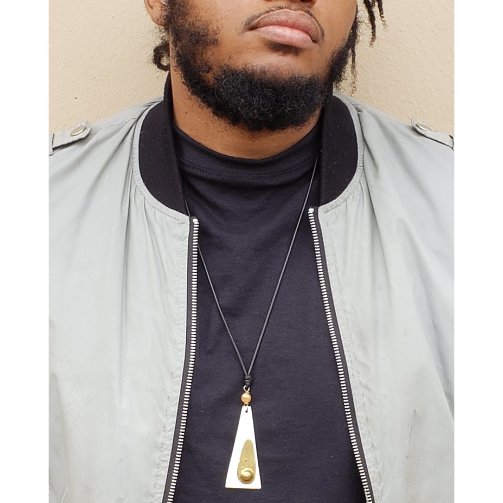 3 of 3: The Pyramid: Authentic African Bone and Brass Pendant Necklace
