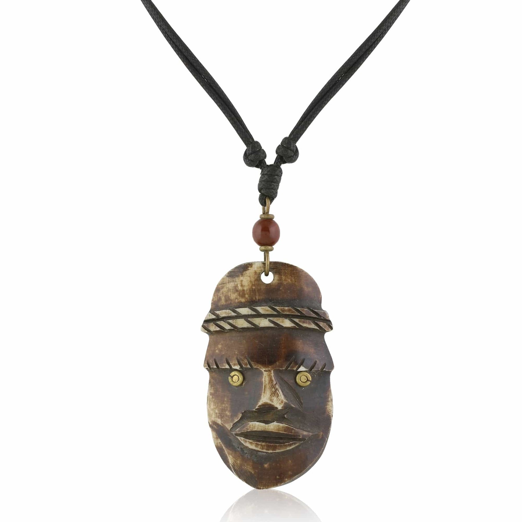 1 of 3: African Mask III: Authentic African Bone and Brass Pendant Necklace