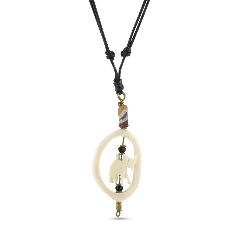 African Elephant: Authentic African Bone and Brass Pendant Necklace