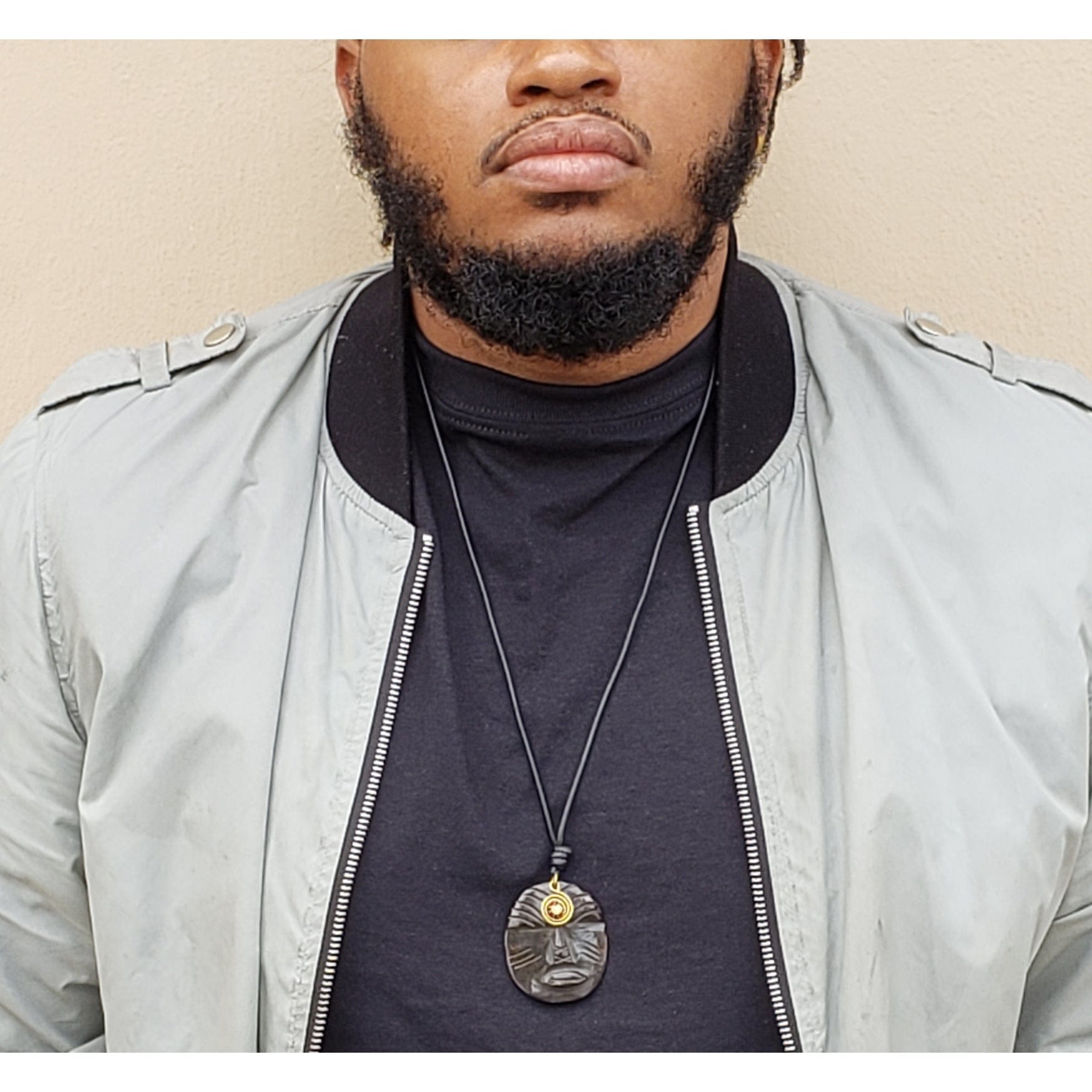 2 of 6: Third Eye II: Authentic Handmade African Mask Bone & Brass Pendant Necklace