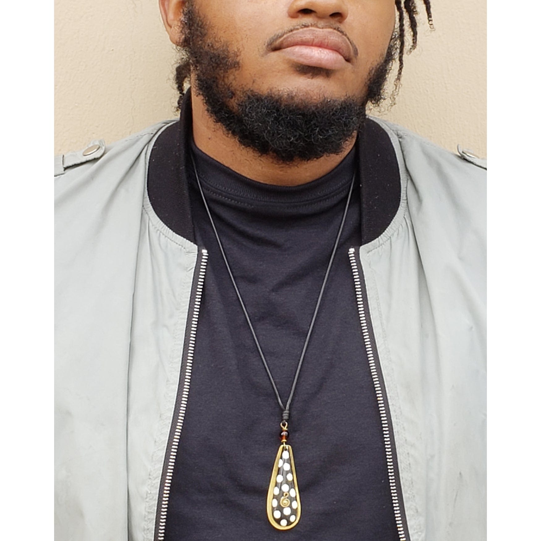 2 of 2: Zawadi: Authentic African Bone and Brass Pendant Necklace
