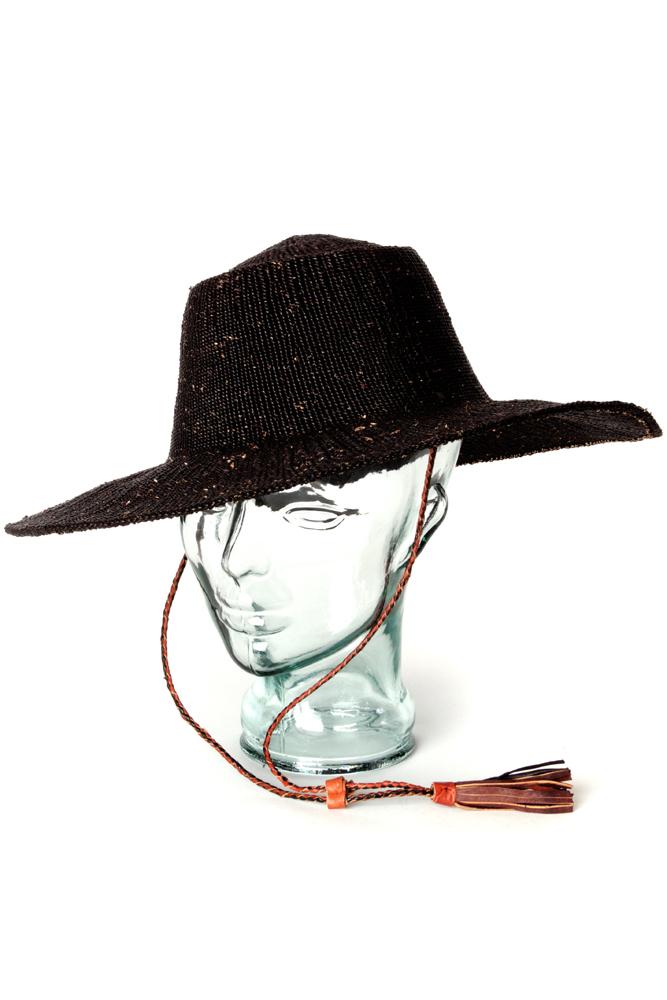 Authentic Hand Woven Ghanaian Elephant Grass Sun Hat (Black)