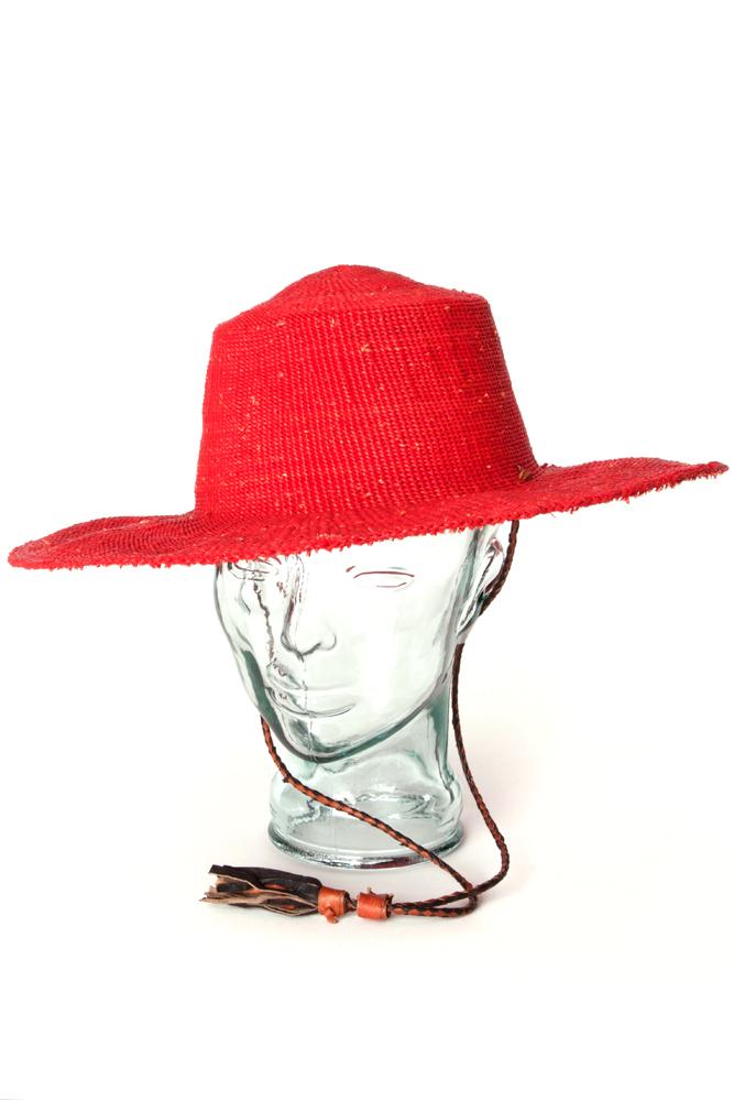 Authentic Hand Woven Ghanaian Elephant Grass Sun Hat (Red)