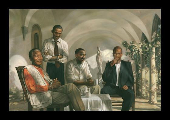 Pioneers (Malcolm X, Nelson Mandela, Barack Obama, Martin Luther King) by Anonymous (Black Frame)