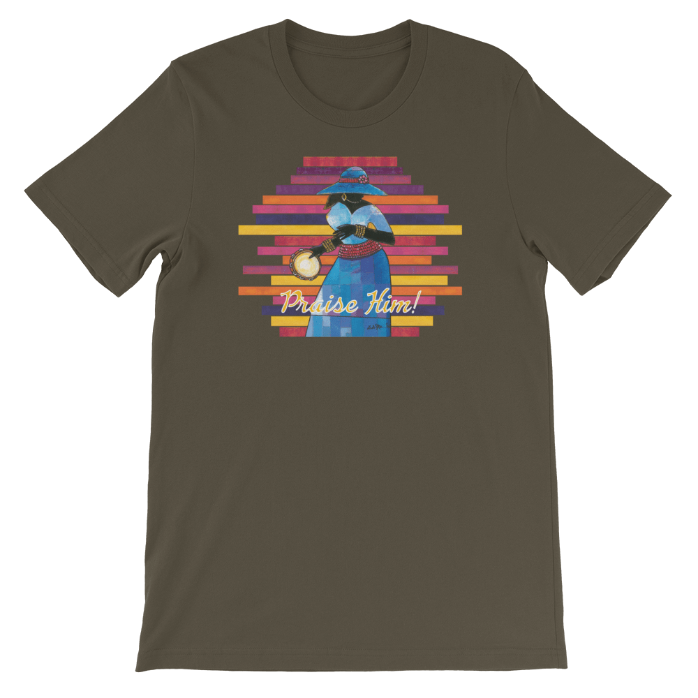 Praise Him by D.D. Ike: African American Religious Short Sleeve T-Shirt (Army)