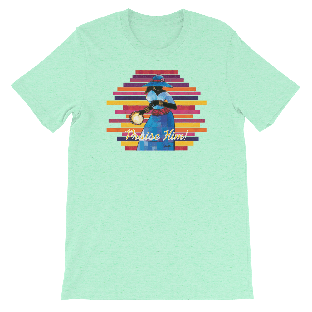 6 of 40: Praise Him by D.D. Ike: African American Religious Short Sleeve T-Shirt (Heather Mint)