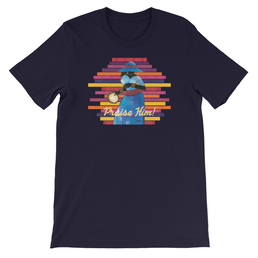Praise Him by D.D. Ike: African American Religious Short Sleeve T-Shirt (Navy Blue)
