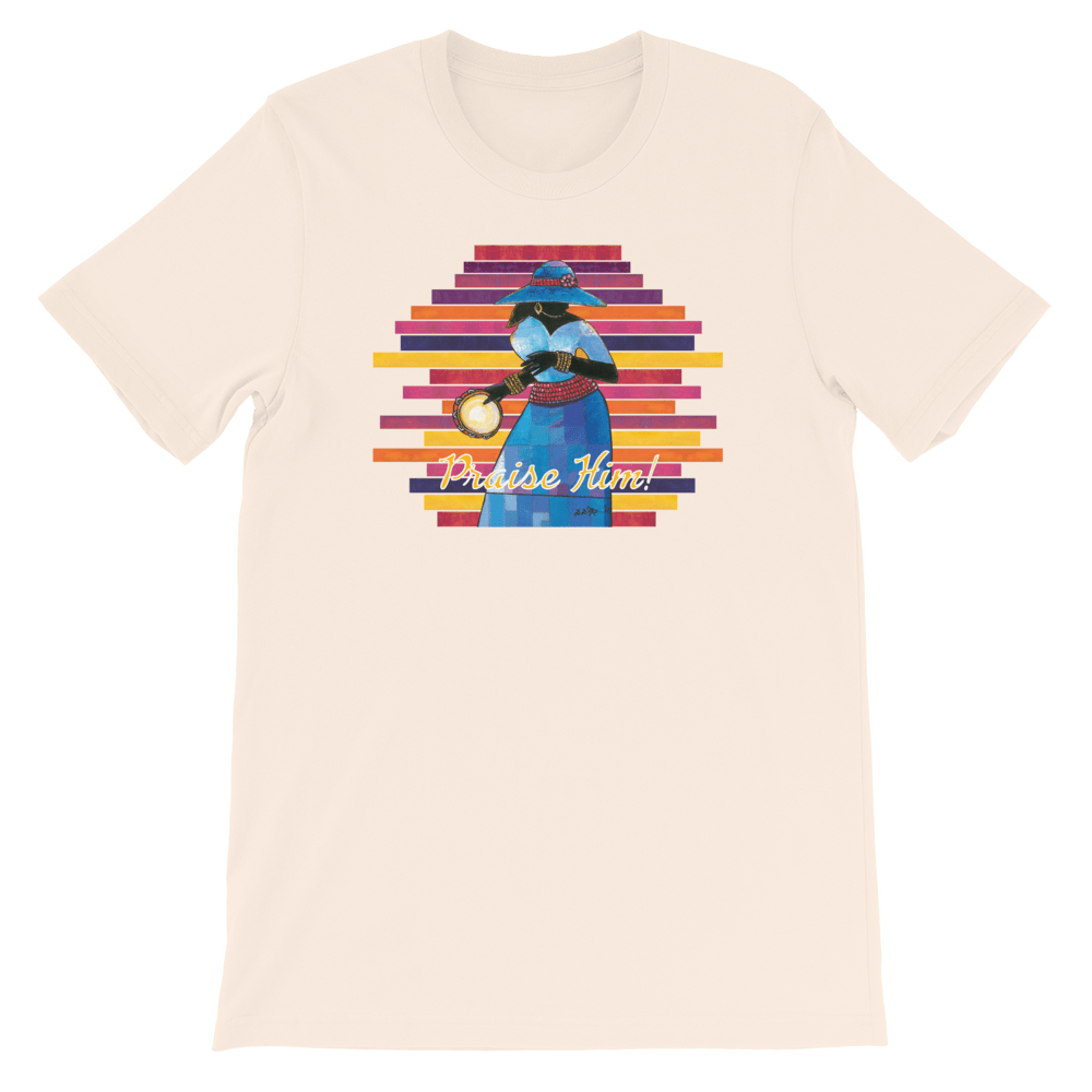 8 of 40: Praise Him by D.D. Ike: African American Religious Short Sleeve T-Shirt (Soft Cream)