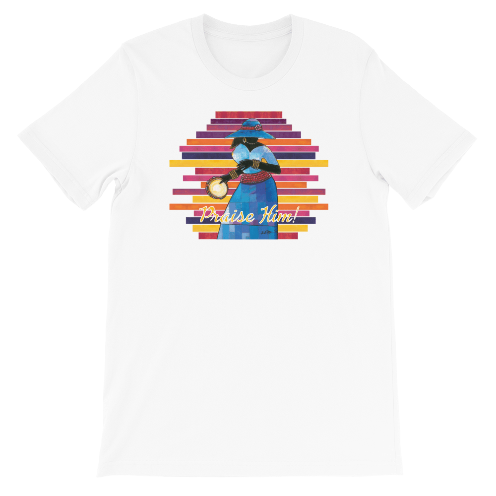 Praise Him by D.D. Ike: African American Religious Short Sleeve T-Shirt (White)